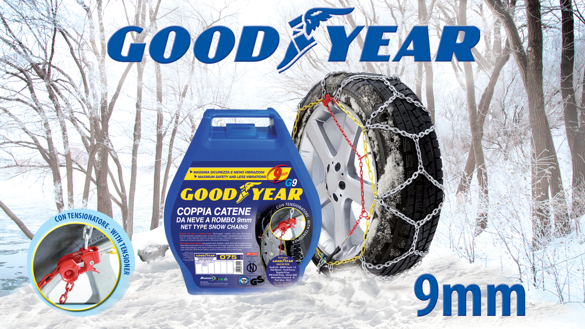 Goodyear 77901 G9 TUV and ONORM approved Size 030 9 mm car passenger snow chains
